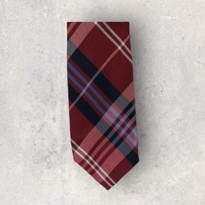 Ben Sherman Red Plaid Silk Linen Blend Tie